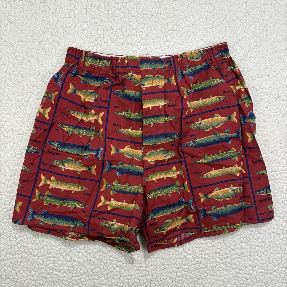 Vtg NWT Eddie Bauer Mens M Boxer Shorts 100% Cotton Fish Print Made In USA NOS